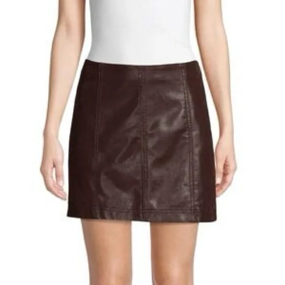 Free People Modern Femme Vegan Leather Mini Skirt Brown Size 6 - Picture 8 of 8